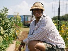 Ashley in a garden.